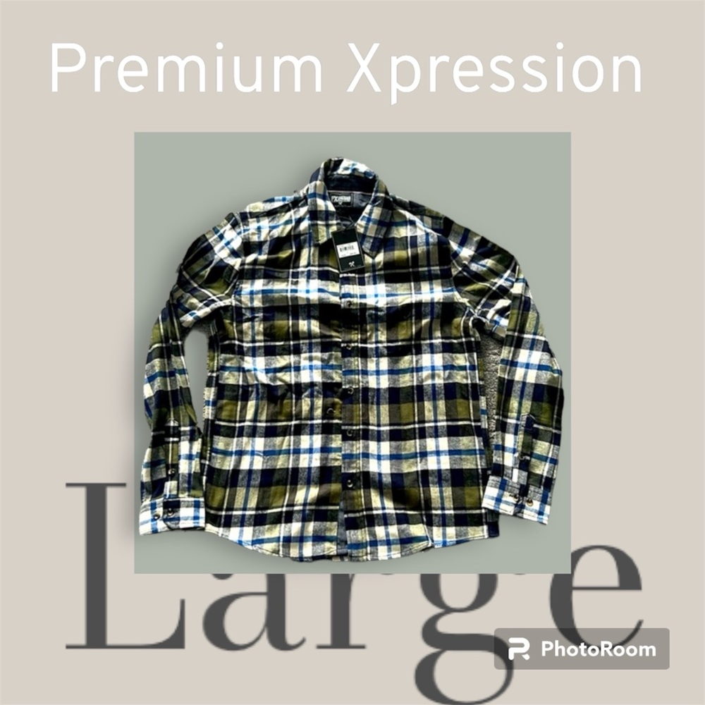 Premium Xpression Size Large Men’s Plaid Button Down Shirt